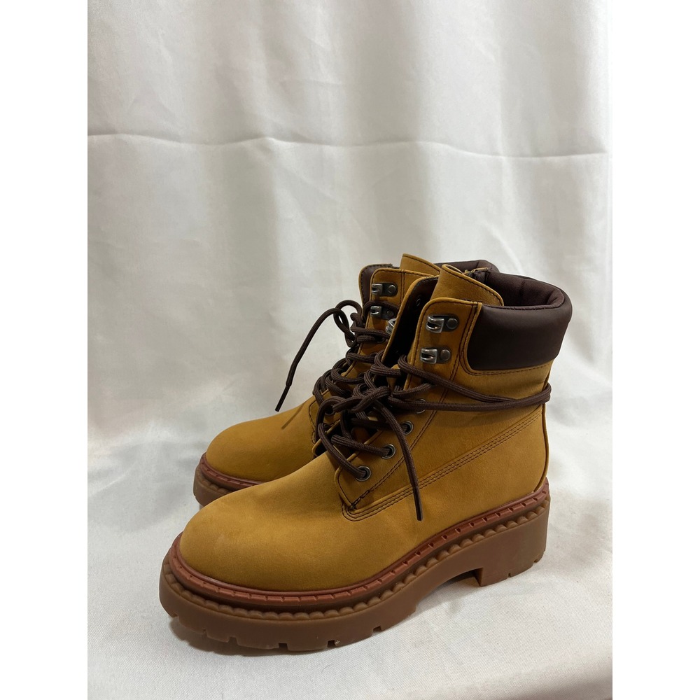Wild Fable Womens Wheat Tan Lace Up Combat Boots Side Zip Lug Sole Size 6 NEW